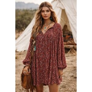 Reformation Helena Cotswold Floral Mini Dress 3/4 Sleeve V-Neck Size M Boho Chic